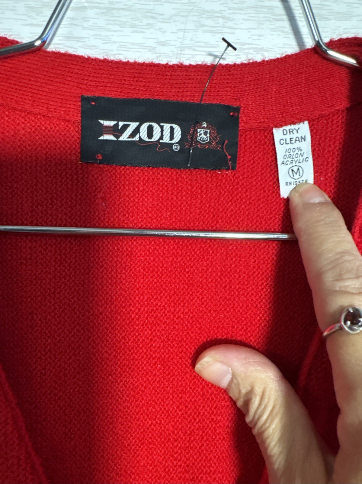 vintage Izod Lacoste red acrylic cardigan sweater Sz Med  thumbnail 3