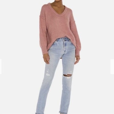 Free People Women's S Pink Alpine Rose Brookside Tunic Sweater Long Sleeve