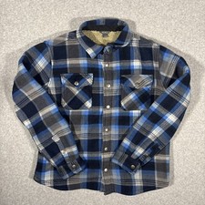 Eddie Bauer Sherpa Lined Flannel Jacket Boys 14-16 Blue Plaid Shacket Cabincore