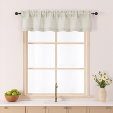 Natural Valance for Windows, Light Filtering Faux Linen Textured Small Kitche...