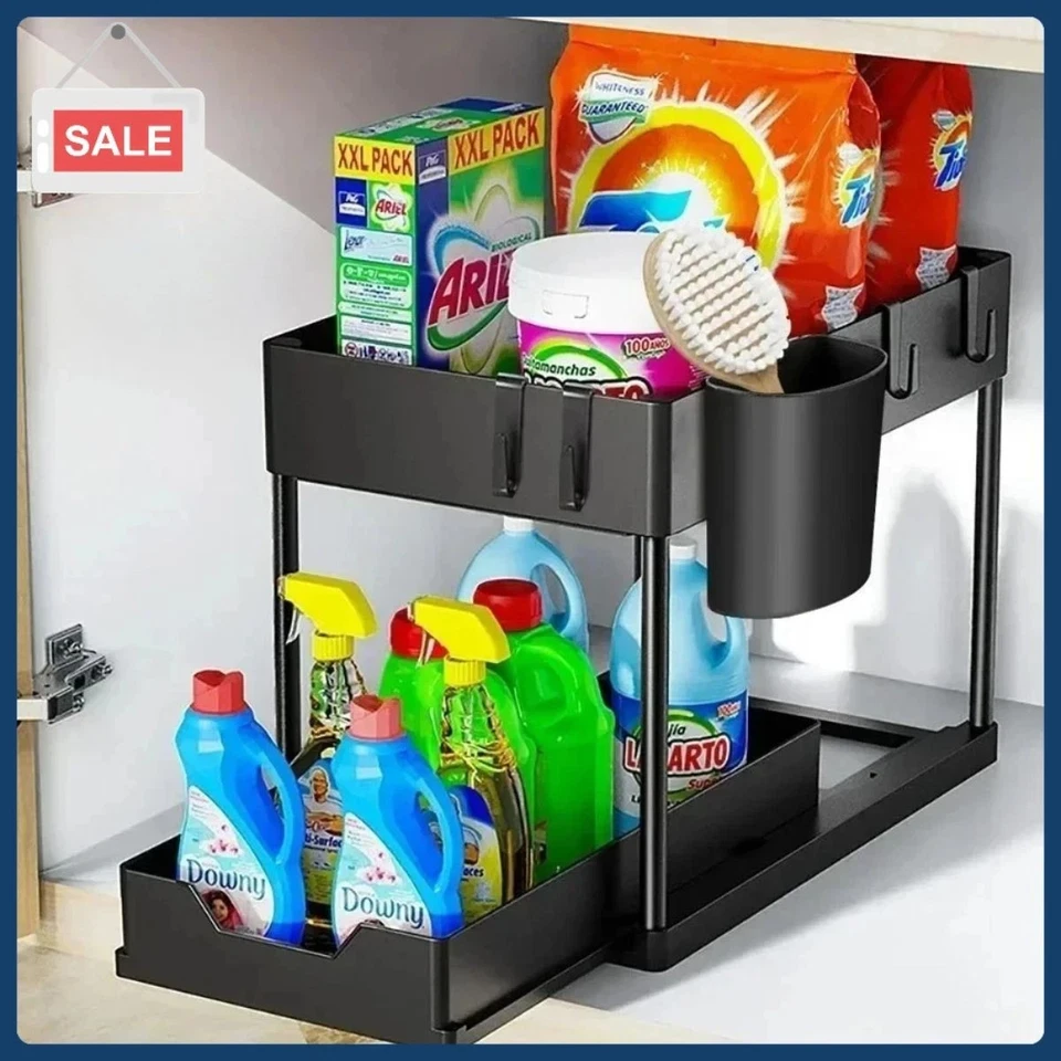 Under Sink Organizer 2-Tier Kitchen Storage Rack with Sliding Cabinet Drawer - Image 4 of 4