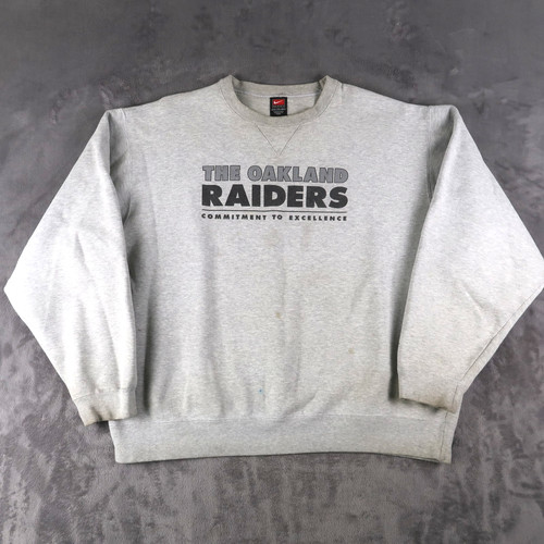 Vintage 90s Nike Gray Oakland Raiders Crewneck Sweatshirt NFL Size 2XL