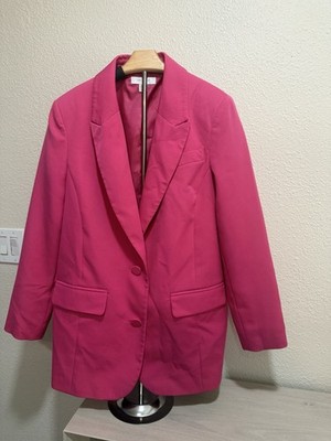 Primark Women's Pink Blazer Size 12 Single-Breasted 2-Button Lined Long