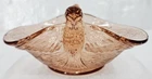 Vtg 1940s Fenton Pink Birds Nest Depression Glass Bowl w/flying Double Bird Dish