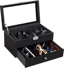 Organizador gafas de sol 12 ranuras 2 capas cuero para exhibir y almacenar negro