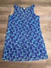 Vintage 90s La Bianca Mesh Geometric Dress Lined Blue Teal Purple M Y2K