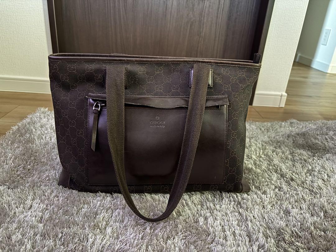 GUCCI Dark Brown Leather Business Tote Bag for Work & Travel  