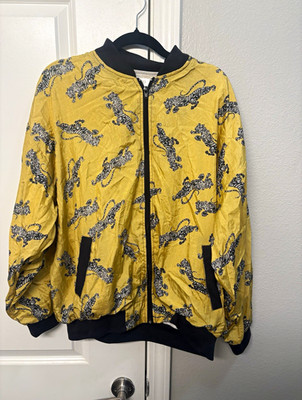 Adolfo Sport Women s Tiger Print Bomber Jacket Yellow/Black L Nylon Zip Lined