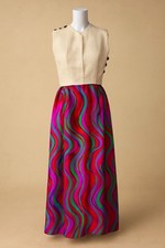 Midge Grant Vintage Boho Sleeveless Maxi Dress Linen Bodice Silk Skirt Size 14