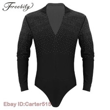 Mens Latin Dance Shirt Rhinestone V-Neck Men Dance Shirt Ballroom Latin Dancing