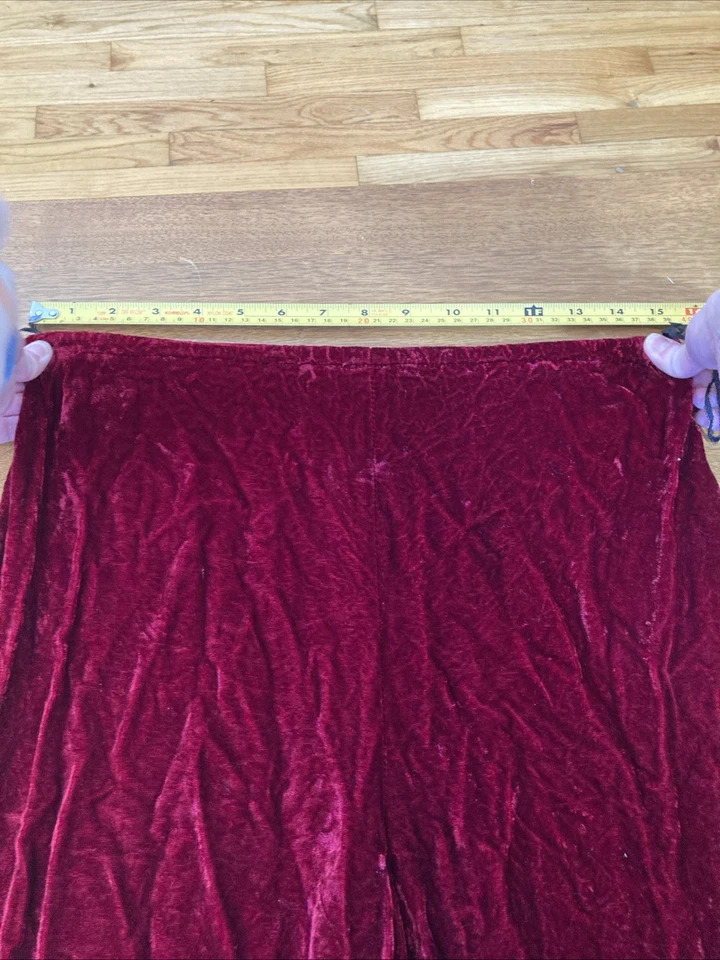 Шикарный красный бархат винтажный 1970-х женщин расклешенный брюки маленький XS появляются ручной работы - Изображение 3 из 4