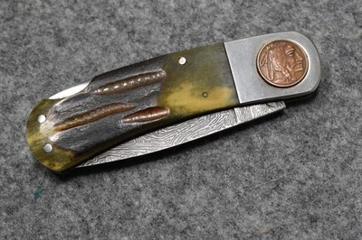 Taylor Seto Surgical steel Japan 1 Blade Pocket Knife Damascus  4'' closed