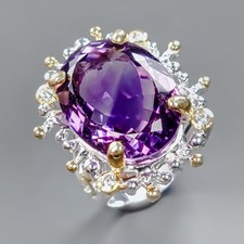 Jewellery 26ct Natural Amethyst Ring 925 Sterling Silver Size 7.5 /R435081