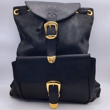 Auth GIANNI VERSACE Medusa Backpack Bag Gold Hardware Leather Black FS
