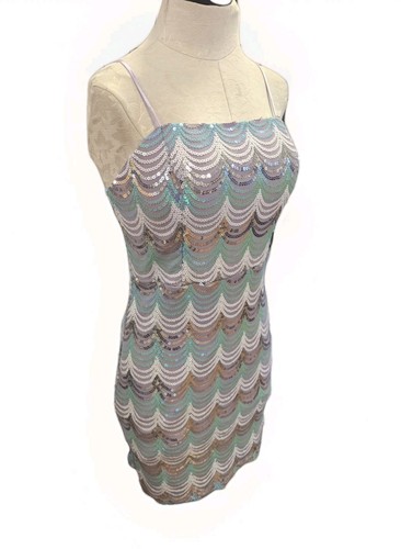 Midnight Doll Cocktail Dress Sequin Mini Sz 9 Juniors NWT purple aqua prom party - Picture 2 of 20