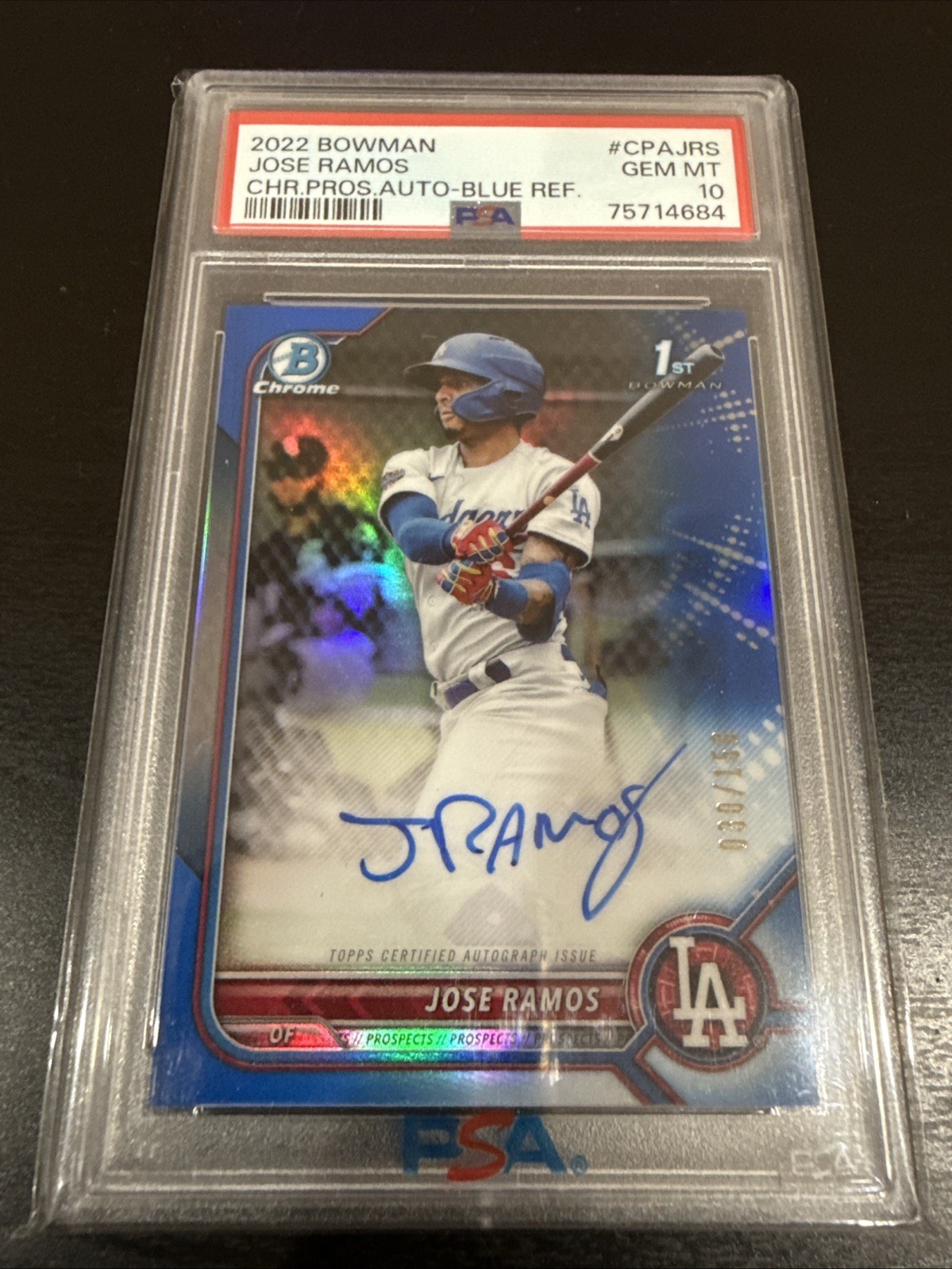 2022 Bowman Jose Ramos 1st Chrome Blue Refractor Auto /150 Mets #CPAJRS PSA 10