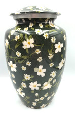 Floral Urn for Ashes for Women W/Elegant White Floral Engraving, Secure Lid, 10"