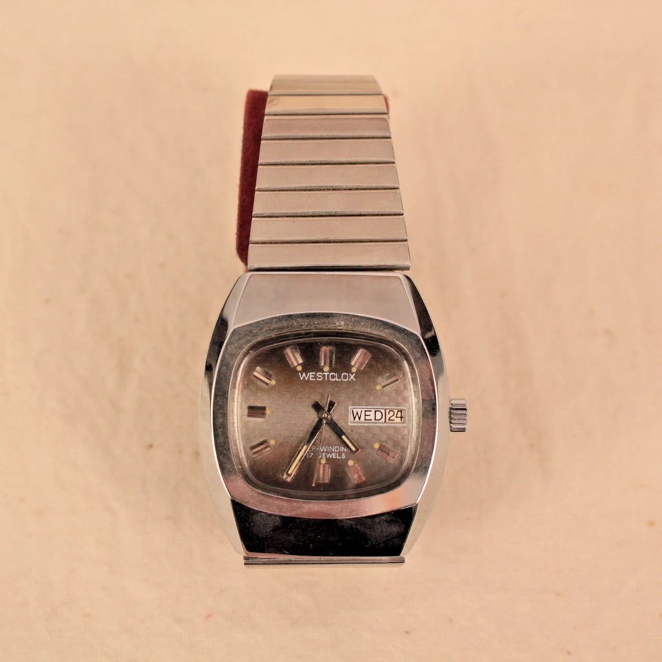 Reloj Westclox De Colección Para Hombre Años 70 Nuevo de Lote Antiguo Tono Plata 17 Joyas Años 70 Cuerda Automática 38258 Foto 3 de 4