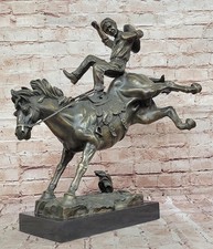 Bucking Bronco Cowboy Sculpture Western Bronze Horse Art