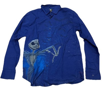 VINTAGE Disney Store Men s M Nightmare Before Christmas Graphic Button Up Shirt