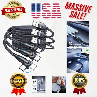 3-Pack 6.6ft USB C Cable with 180° Rotation & 3A Fast Charging - Nylon Braided