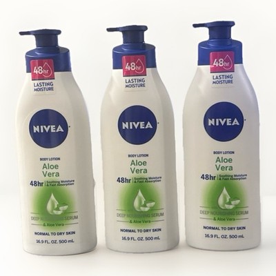 (3) NIVEA Aloe Vera Body Lotion 48 Hr w/ Deep Nourishing Serum 16.9oz