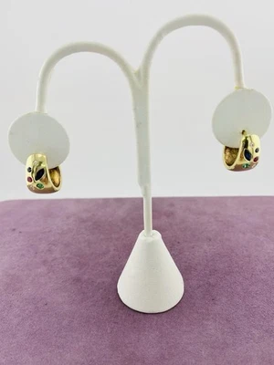 14kt Yellow Gold Ruby, Emerald & Sapphire Hoop Earrings 10.7 grams I-97129 - Image 1 of 4
