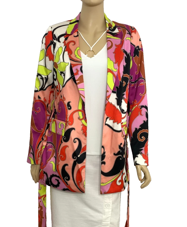 UNGARO Heidi Jacket Tie Waist Faux Pocket Long Sleeve Colorful Size S NWT $695 - Image 4 of 4