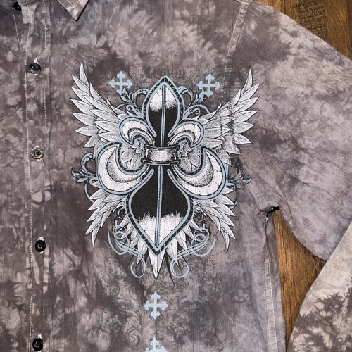 Eighty Eight Shirt Mens M Tie Dye Affliction Embroidery Long Sleeve Button Y2K - Picture 5 of 7