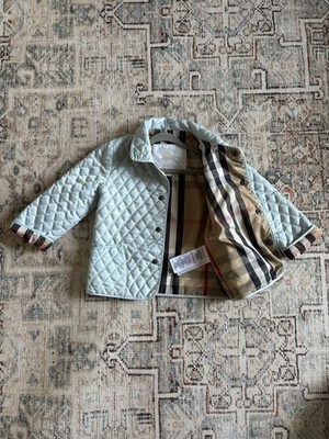 Burberry Blue Quilted Jacket Toddler 18M Unisex Designer Kids Coat Quilt