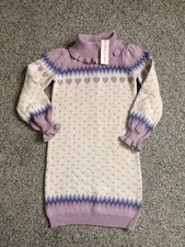 NWT Girls Janie and Jack Fair Isle Heart Sweater Ruffle Dress Sz 6