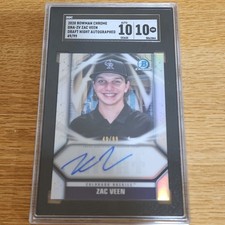 Zac Veen 2020 Bowman Chrome Draft Night Autographs 49/99 SGC 10 Rockies