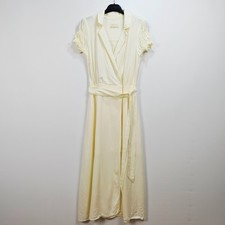 Urban Outfitters Yellow Wrap Midi Dress Linen Blend Puff Sleeve XS BNWOT