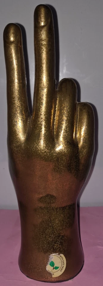 Oro Bronce Cerámica Letrero de Paz Mano Estatua Soporte Exhibición Decoración 10" X 4" Foto 2 de 4
