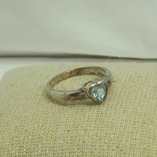 Dainty Light Blue Heart Shaped Stone Surrounded by Sterling Silver Ring, Size 7