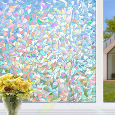 Pelicula ventana privacidad estatica arcoiris 3d vinilo hogar 17.3in x 6.5ft