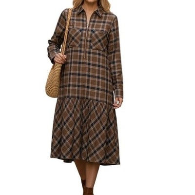 Soft Surroundings Womens Dorset Flannel Midi Dress M Brown Plaid Long  Sleeve | eBay