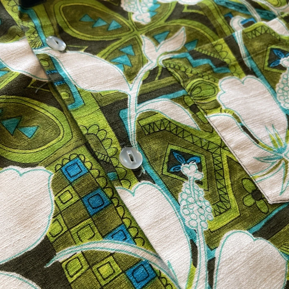 Camisa Pomare Hawaiana Geométrica Psicodélica Hippy Hawaiana De Colección Años 60 70 Para Hombres L Foto 4 de 4