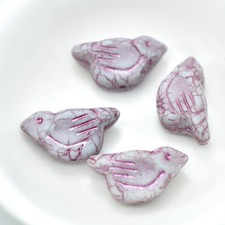 11x22 mm Bird - 2 Beads - Matte Thistle, Pink Wash - Czech Glass