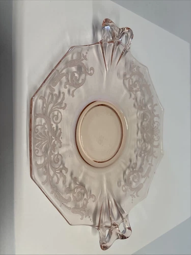 Vintage Fostoria Pink Depression Glass Candy Dish with Open Tab Bow Handles