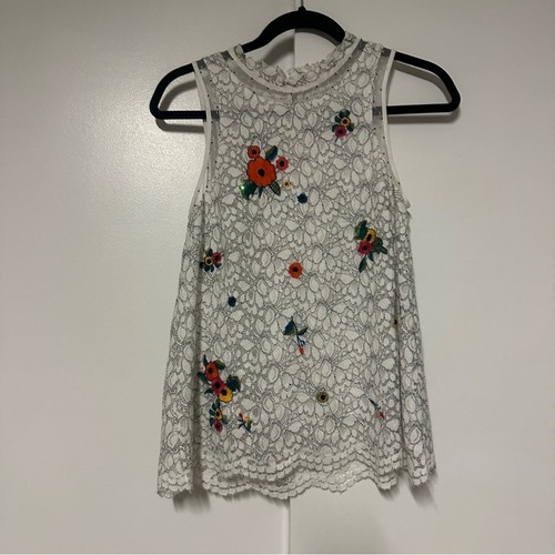 Top donna Maeve Anthropologie Macie pizzo linea A ricamato paillettes taglia 6 - Foto 3 di 9