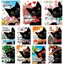 Seasonal Garden Flags Set of 11 Double Sided 12 x 18 Inch Cute Black Cat Yard...