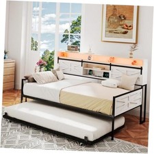 Cama de día doble con cama nido, cama de campo rústica cama de campo blanca