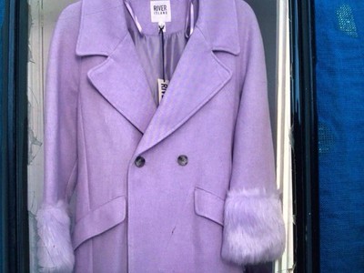 River Island NWT s Lilac Long Coat With Faux Fur Trim  Dynty Diva  Coat Size 8.
