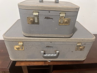 Ensemble Vintage Sac Fourre-tout & Bagage Baltimore - Vinyle Bleu Blanc Tweed Années 70