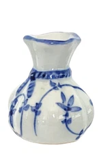 Vintage Blue & White Hand Painted Bud Vase Toothpick Holder 2" Floral