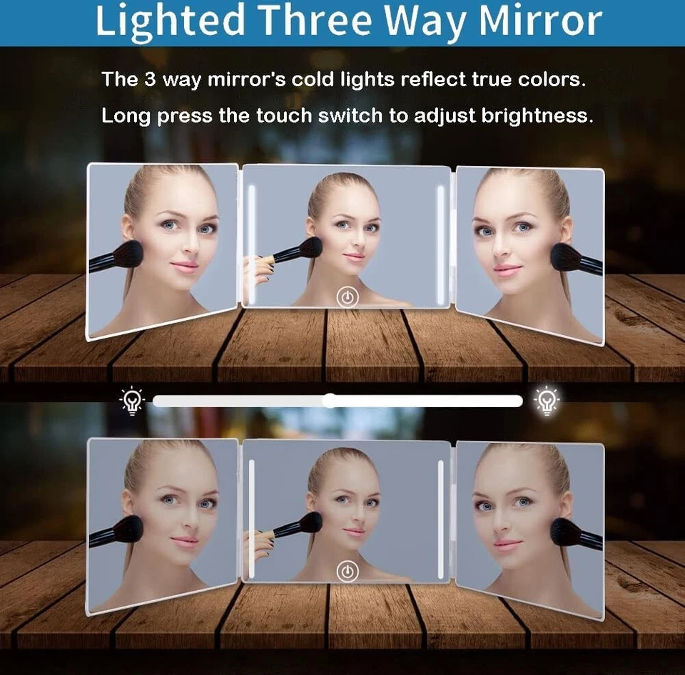 LED 3-Way Mirror w/ Adjustable Lighting 360° for Hair Cutting, Shaving, Styling - Image 3 of 4