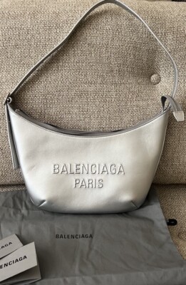 Balenciaga Silver Leather Mary Kate Hobo Shoulder Bag Handbag