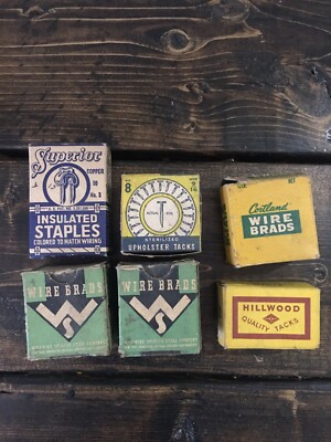Lot vtg hardware wire brads Sterilized Upholstery Tacks Superior Staples Wissco