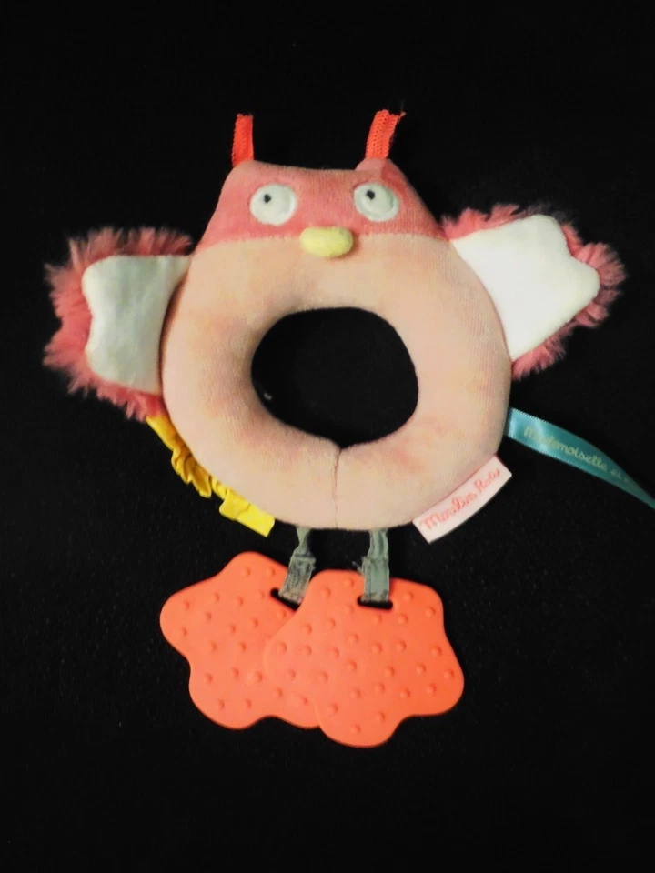 doudou hochet chouette rose Mademoiselle et Ribambelle dentition MOULIN ROTY 2x - Photo 1/1